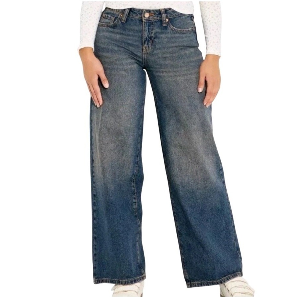 Wild Fable Women Low Rise Baggy Jean Rigid Denim Blue Medium Wash 17/31R New